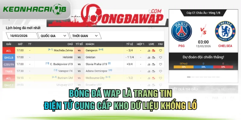 Bóng đá Wap là trang tin điện tử cung cấp kho dữ liệu khổng lồ 